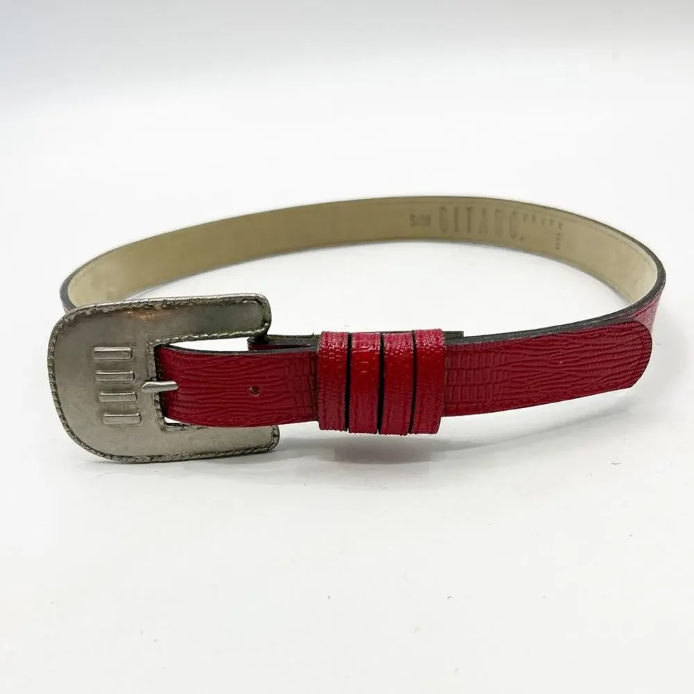 Vintage 1987 80s Gitano Red Belt Silver Buckle Southwestern S M